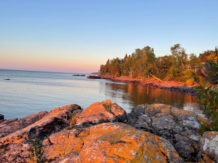 Morning sunrise illuminating the rocks.